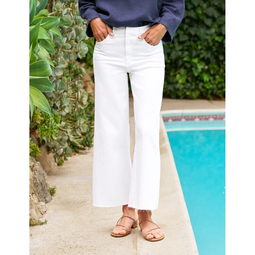 Frank And Eileen Galway Wide Leg Jeans Women's 26 White Denim Cropped Frayed Hem - Picture 1 of 16
